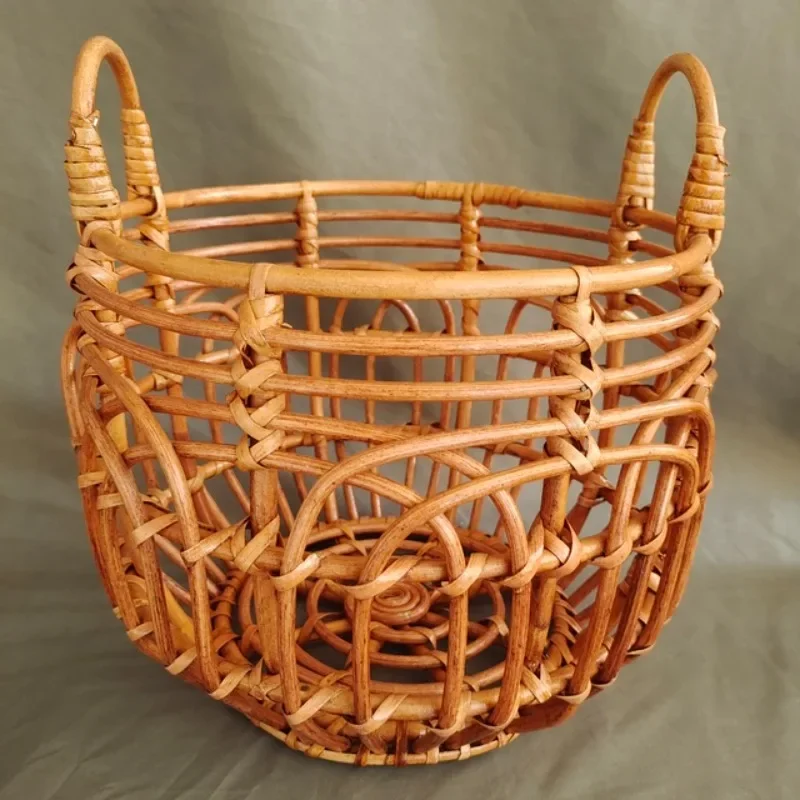 Round Rattan Woven Basket with Handles Newborn Photography Posing Nest Baby Changing Container Essential Photo Prop Basin Frame - view 5