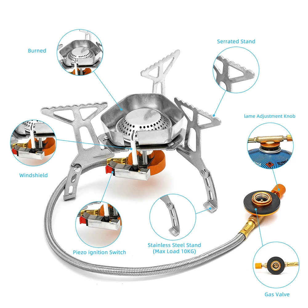 3500W Camping Gas Stove Windproof Outdoor Gas Burner Portable Folding Split Tourist Equipment For Cooking Hiking