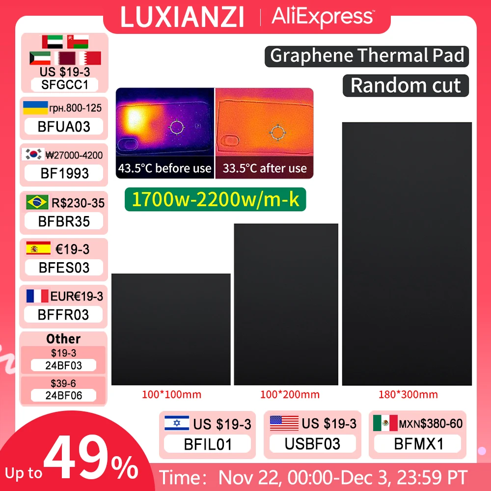 LUXIANZI 0.12mm Graphene Heatsink Conducting Thermal Pad 180*300mm Computer Phone GPU CPU VGA Heat sink Cooling Mat Gasket