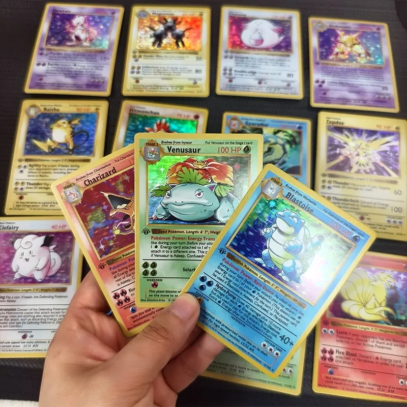 

15 шт./компл. DIY карманные монстры 1996 базовый набор английская классическая фольгированная карта Mewtwo Charizard Bulbasaur Blastoise PTCG коллекционные карты