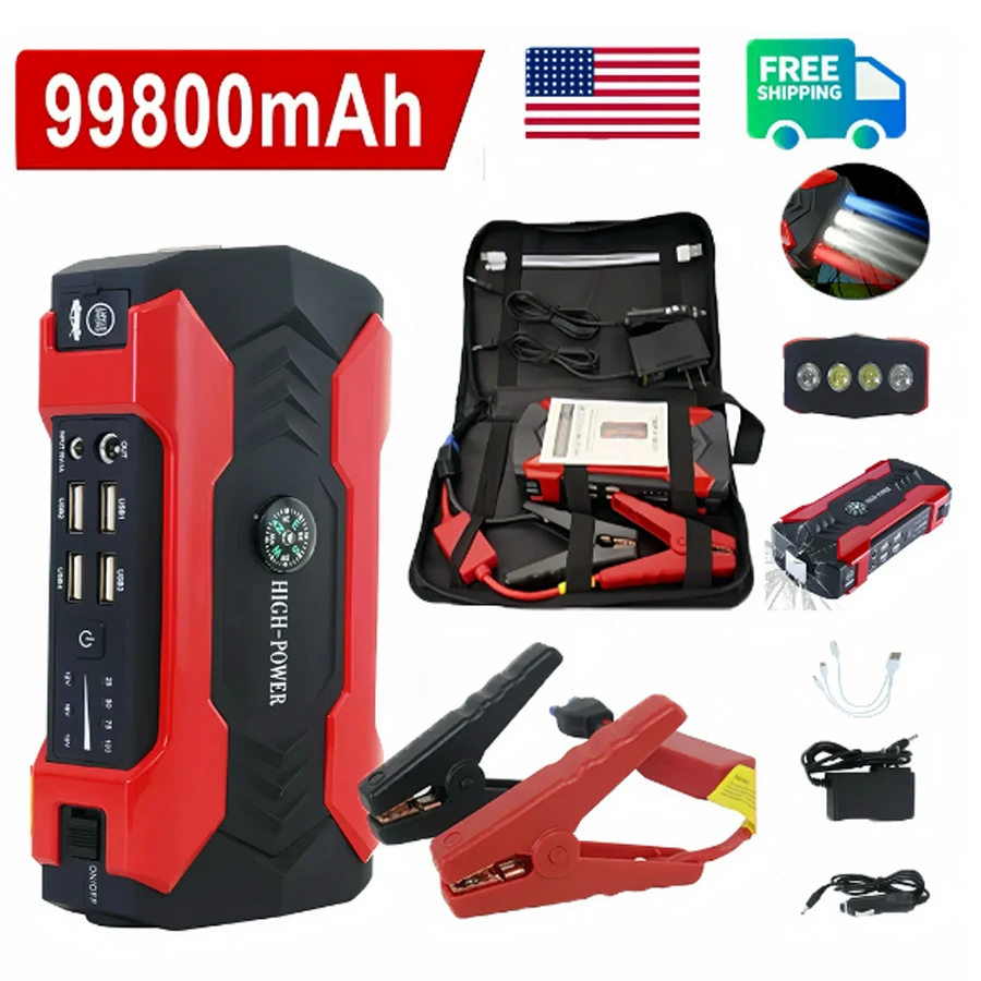 

Автомобильный стартер 12 В, светодиодный фонарик, портативный аккумулятор, перемычка, автоматический усилитель аккумулятора для автомобилей, мотоциклов, грузовиков