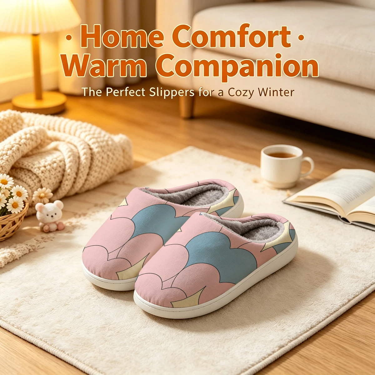 Pastel Heart Sparkle Christmas White Slippers Warm Plush Indoor Shoes Non-Slip Winter Slippers Family Holiday Gifts Soft view 3