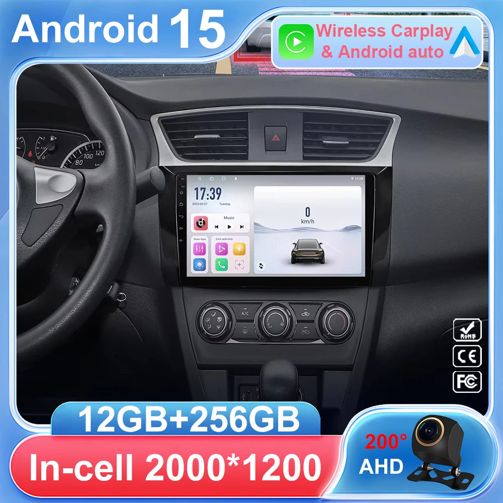 Android 15 Car Radio For Nissan Sylphy B17 Sentra 12 2012-2018 Navigation Head Unit Stereo 5G WIFI Multimedia Wireless Carplay