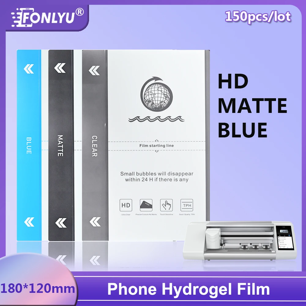 FONLYU 150pcs HD Matte Blue Flexible Hydrogel Films for Mobile Phone Curved Screen Protector Plotter Back Skin Cutting Machine