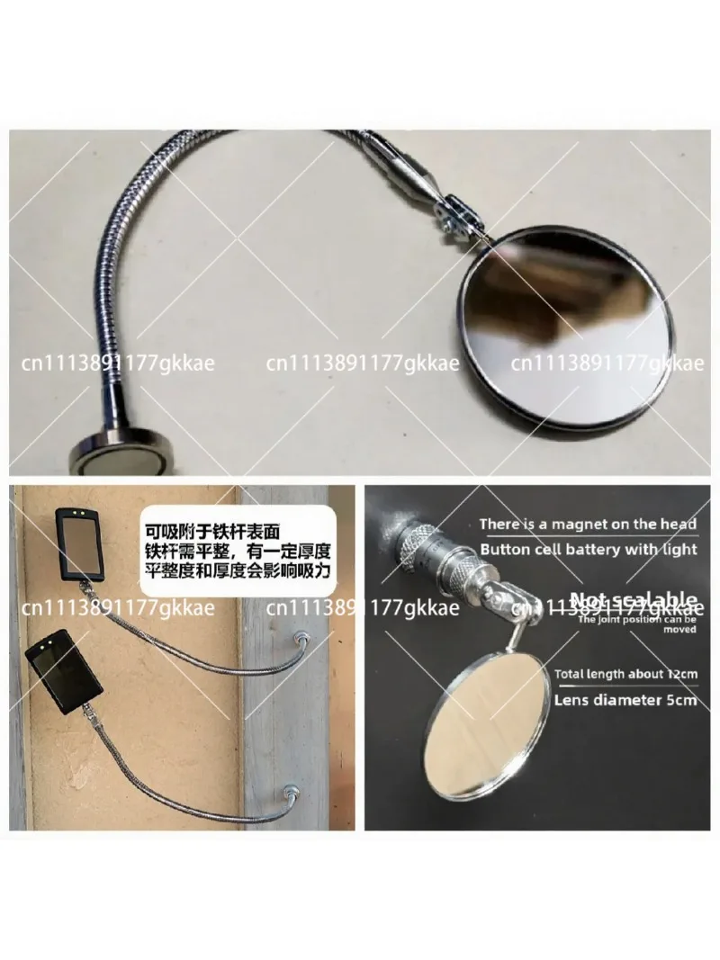 Magnetic Auto Repair Inspection Mirror with LED Light, Strong Magnetic Adsorption, Flexible Hose Welding Inspection Mirror