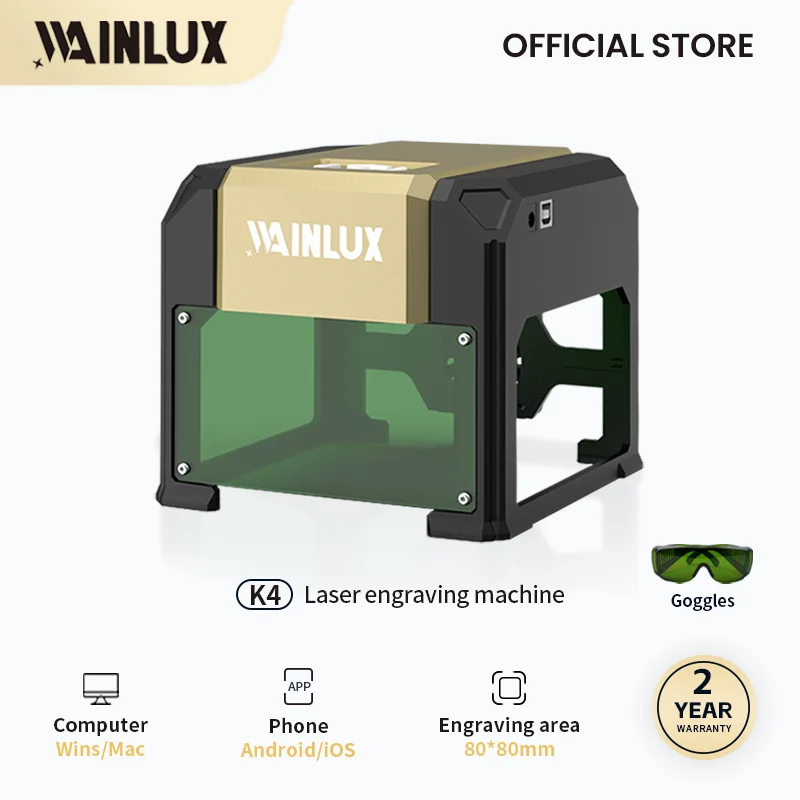 Wainlux Portable Mini Laser Engrave Machine Diy K4 Fast Bluetooth Machine Painted Dog Tag CNC Paper Leather Wooden Plastic Logo