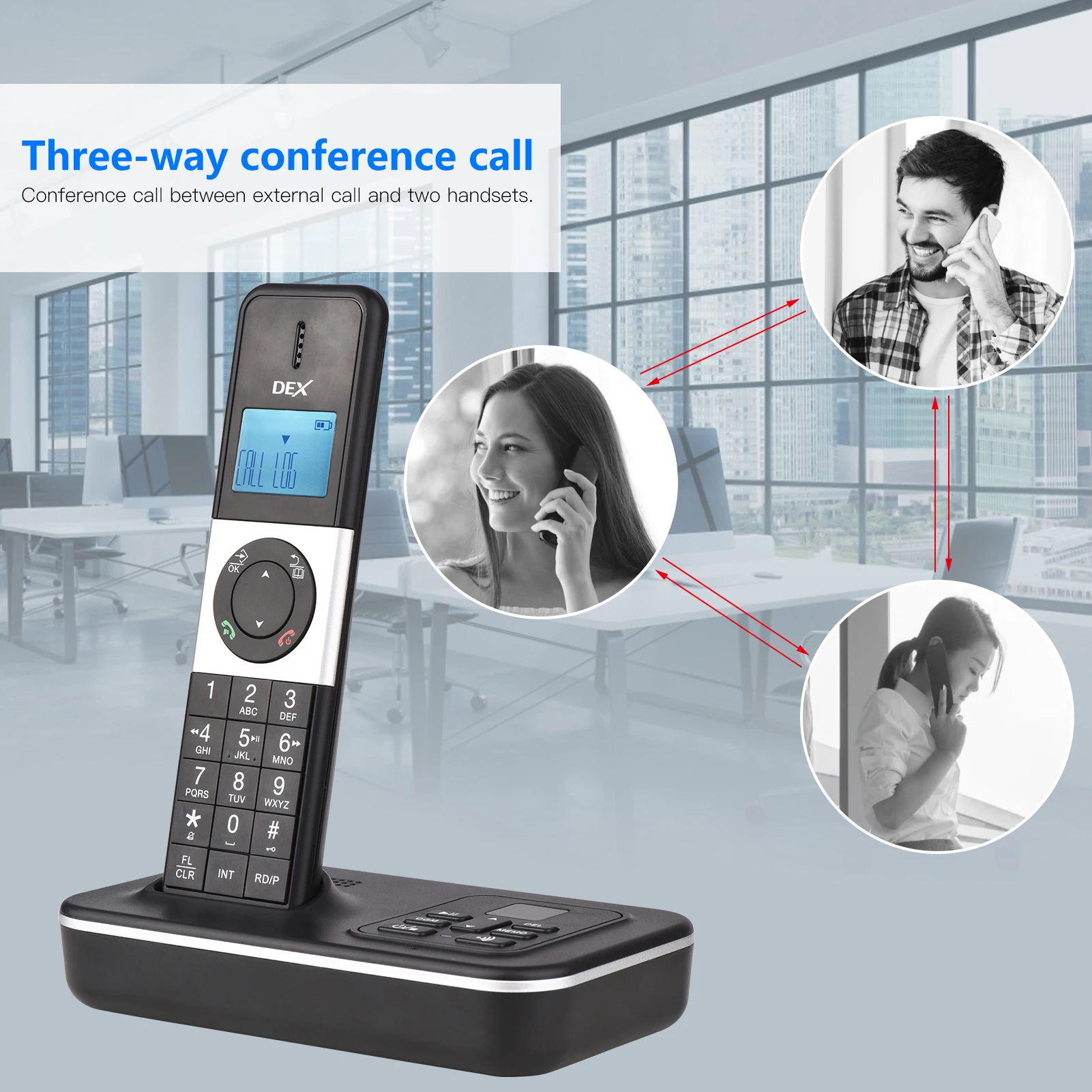 بيسفيس D1002 tamt 3- هاتف لاسلكي بمقبض، شاشة LCD مقاس 1.6 بوصة وشاشة 3 أسلاك وبطارية قابلة لإعادة الشحن