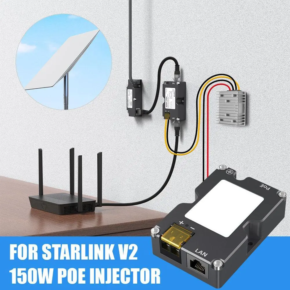 

150W GigE PoE Injector with Surge Protection for Starlink Dishy V2 Ideal Accessory for Starlink Internet Kit Satellite