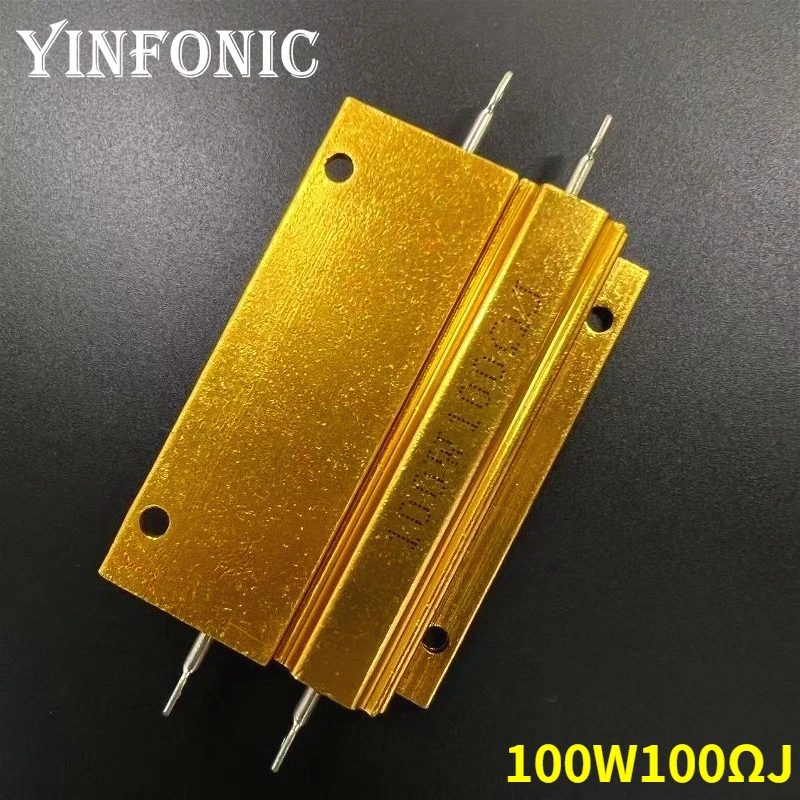 1Pcs/5Pcs RX24 100W 100R Ohm Power Metal Shell Aluminium Gold Resistor 100Watts 100R Resistance High Power Resistor