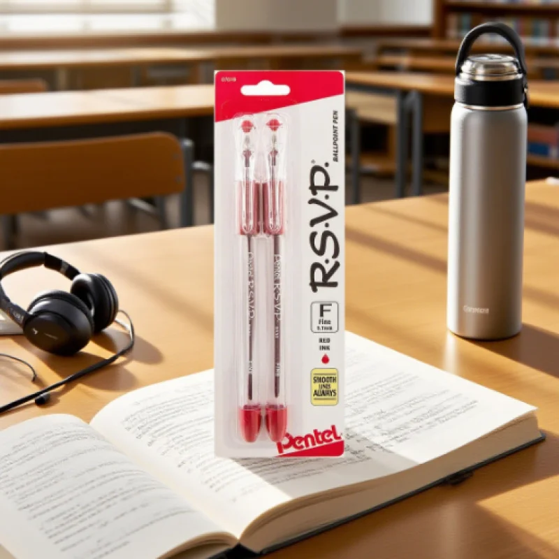 0.7mm Ballpoint Pens - 2 Fine Tip Design Clear Writing in Red