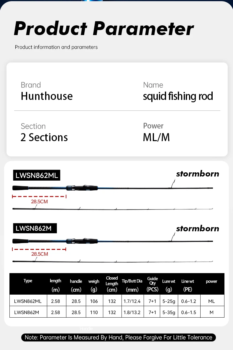 Hunthouse Shore Squid Fishing Rod Egi 2,58m 2-teilige Spinnrute M/ML Kohlefaser Köder WT 5-35g Oktopus Tintenfisch Fuji Top Ring – Detail 2