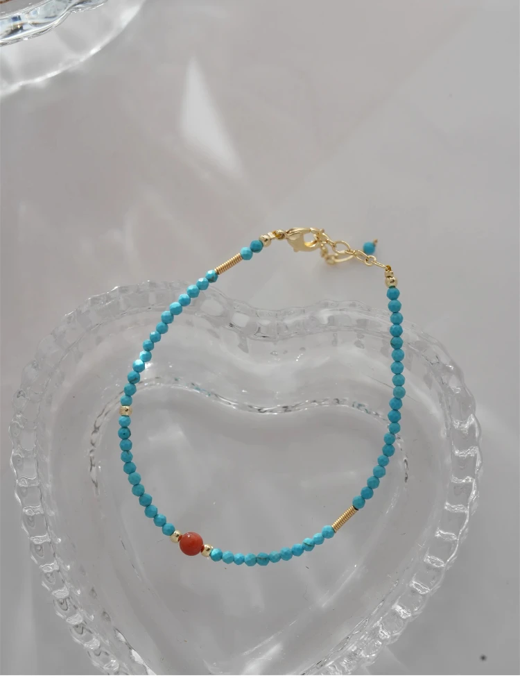 [أزرق] سوار من العقيق الفيروزي الأزرق الطبيعي، مجوهرات بمزاج أبيض للسيدات على الطراز الصيني متعدد الاستخدامات