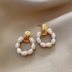 Korea Design Drop Earrings Metal Geometric Irregular Circle Teardrop Vintage Summer Earrings For Women Girl Gift