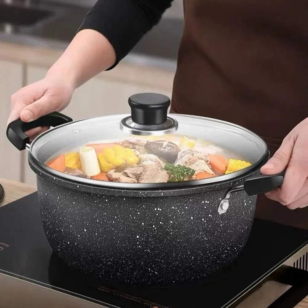 

Maifan Stone Soup Pot with Lid, Non-stick Stock Pot Two Ears, Healthy Cooking Pot for Gas Induction Cooker Kitchen Household