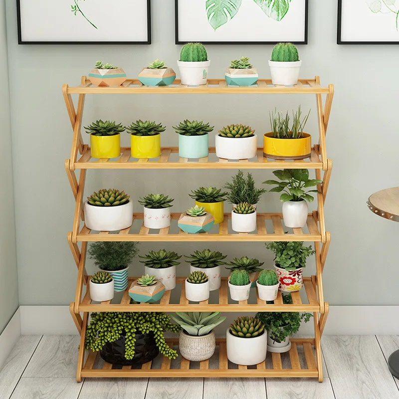 Natural Bamboo Plant Stand  Display Rack Bamboo  Steady Vertical Non-Slipage Tiered Flower Stand  for Home Patio