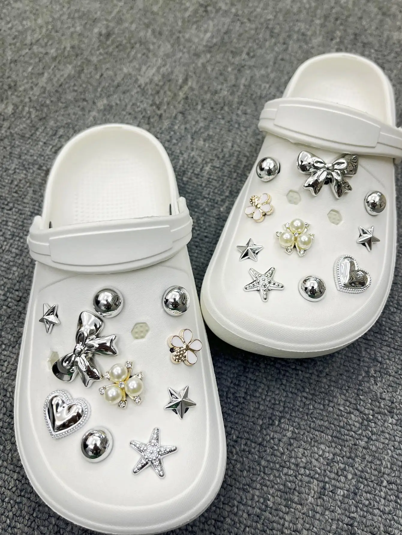 20 pieces/set garden shoes Shoe flower accessories Removable electroplated bow shoe flower, shoe accessories for Crocs beach sho image 5