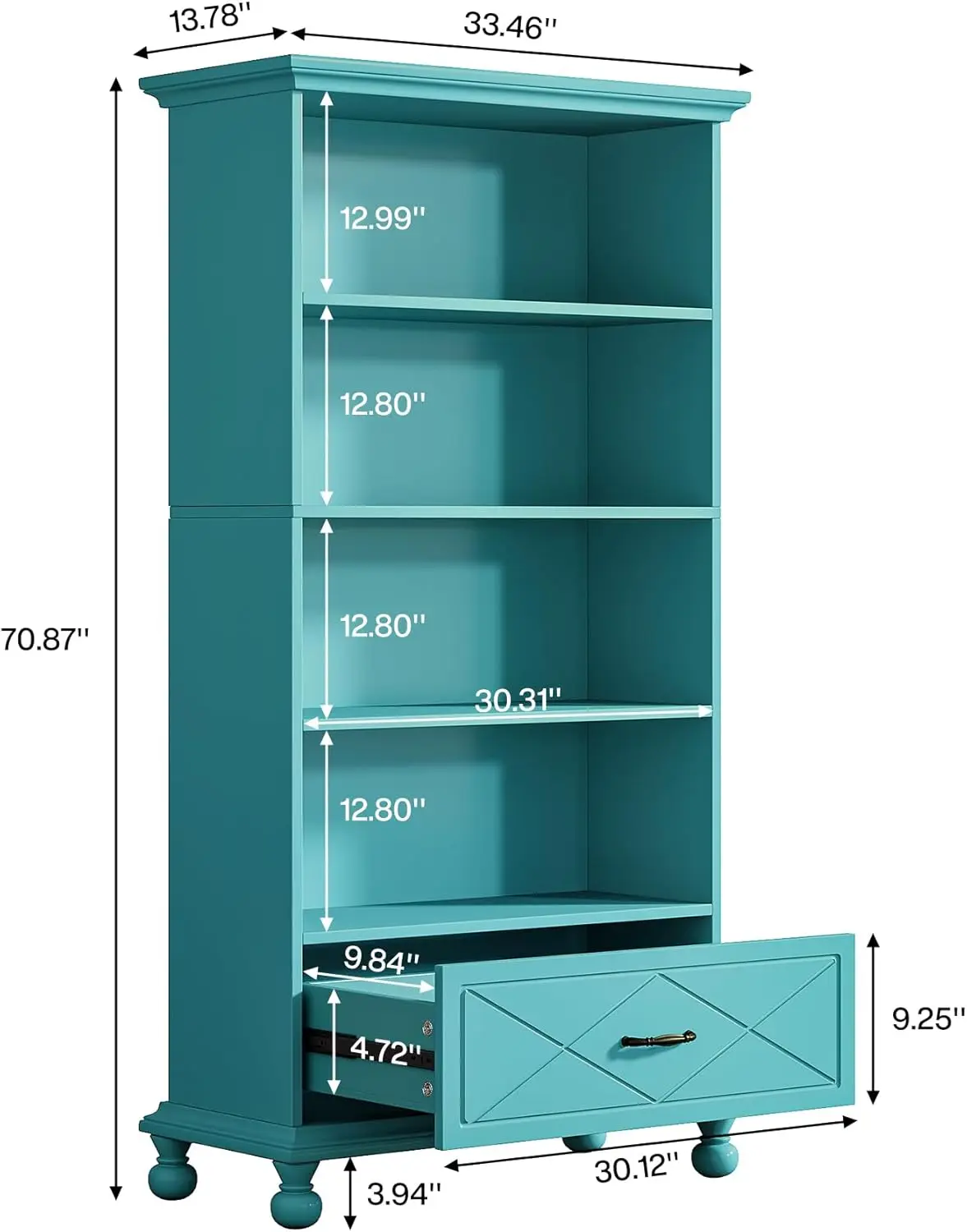 6-Shelf Bookcase with Drawer, 71 Inch Tall Floor Standing Bookshelf with Solid Wood Legs, 6-Tier Large Open Display S