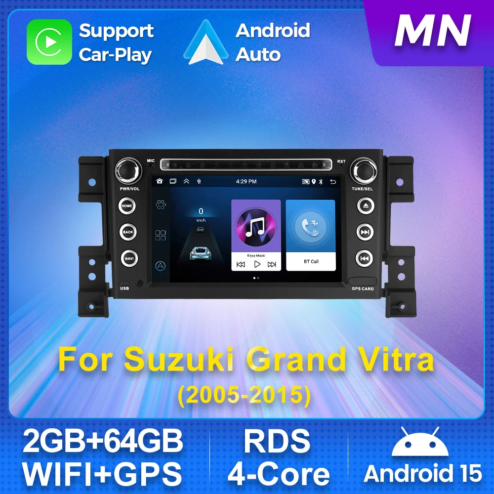 

Android 15 7" Carplay Car Radio Stereo Screen For Suzuki Grand Vitara 3 2005-2010 2011-2015 Car Multimedia Player GPS Navigation