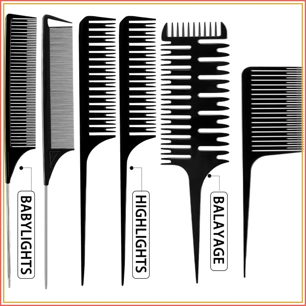 

6 Pcs Highlighting Comb Set for Hair Dyeing, Weaving & Sectioning, Rat Tail Styling for Balayage