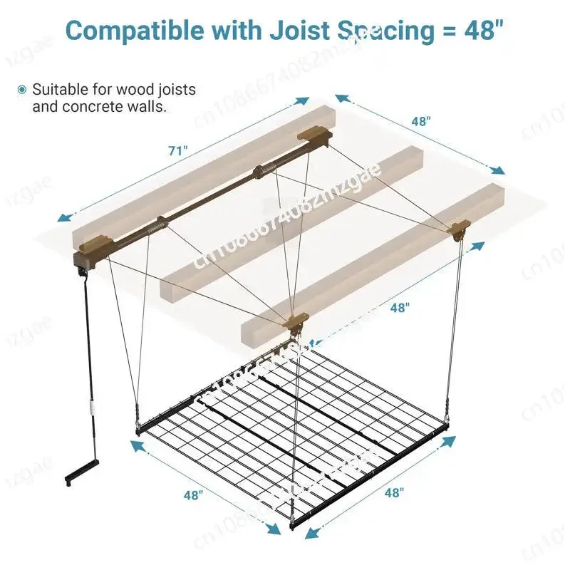 Height-Adjustable Overhead Garage Storage Lift, Professionally Customized 4x4 Ft Ceiling Rack for Secure and Easy Access Storage