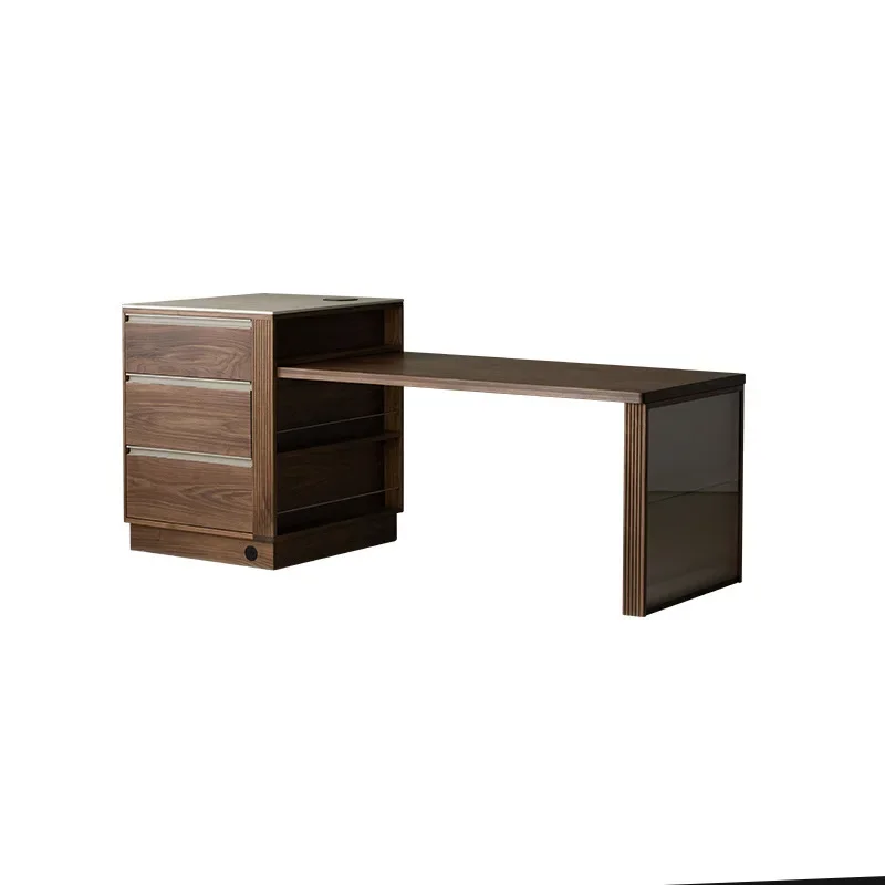 

Black walnut island dining table integrated small household retractable multi-functional storage bar table