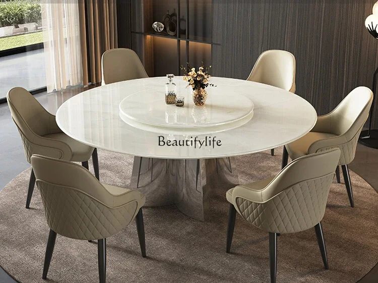 

White ice jade natural luxury stone dining table with turntable round marble crystal white ice flower