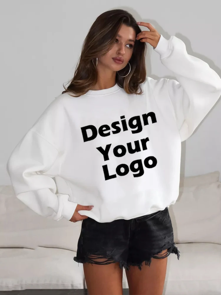 Plus Size Custom Design Printed Sweater Hoodies Women O Neck Autumn Tops Your Own Photo Logo Sweatshirt Loose Female Clothing