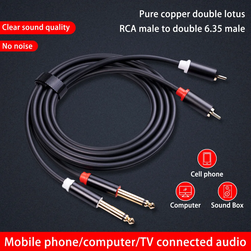 Dual RCA to Dual Mono 6.35mm Male Jack Digital Audio Cable 2RCA to 2 6.5 DVD Mixer Wire for Amplifier Speakers TV AV Audio Cable