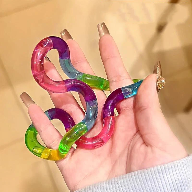 Деформируемая веревка-плутушка, игрушка-непоседа, деформация, поворотный веревочный узел, игрушки для снятия стресса, цвет радуги, антистрессовая игрушка для пальцев
