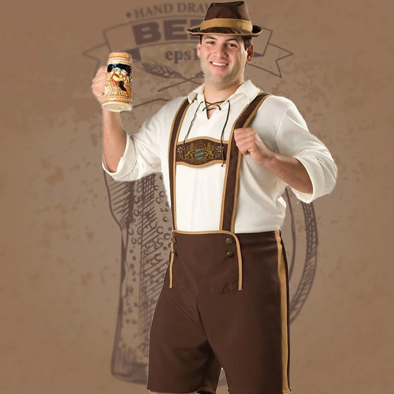 Oktoberfest Hansel Bavarian Beer Costume for Men Authentic German Lederhosen Cos Clothing Halloween Costumes for Man