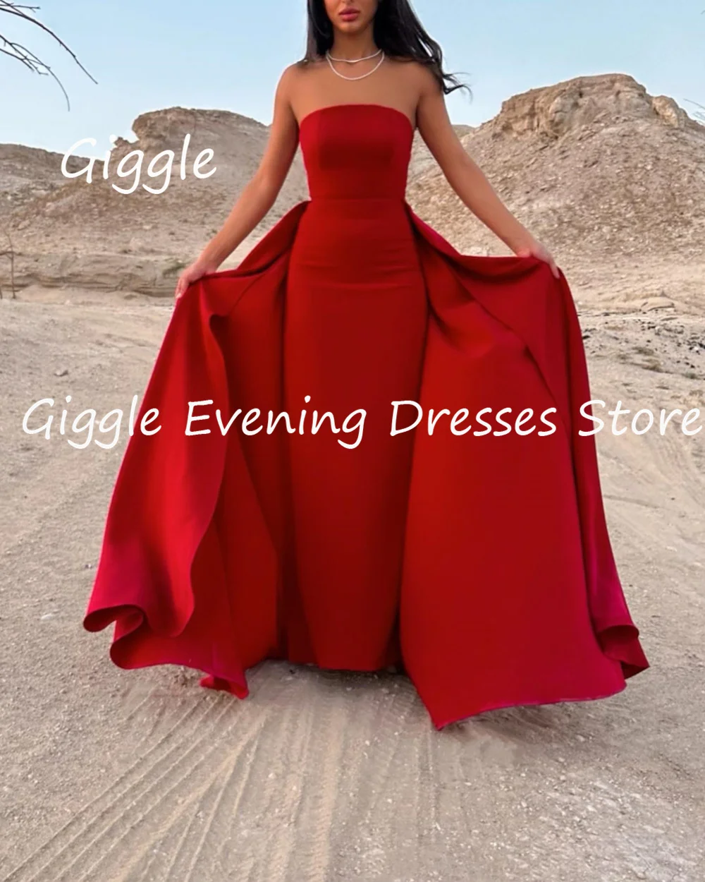 Giggle Satin Mermaid Strapless Ruffle Formal Elegant Prom Gown Floor Length luxury Evening Pretty Party Dresses for Women 2023