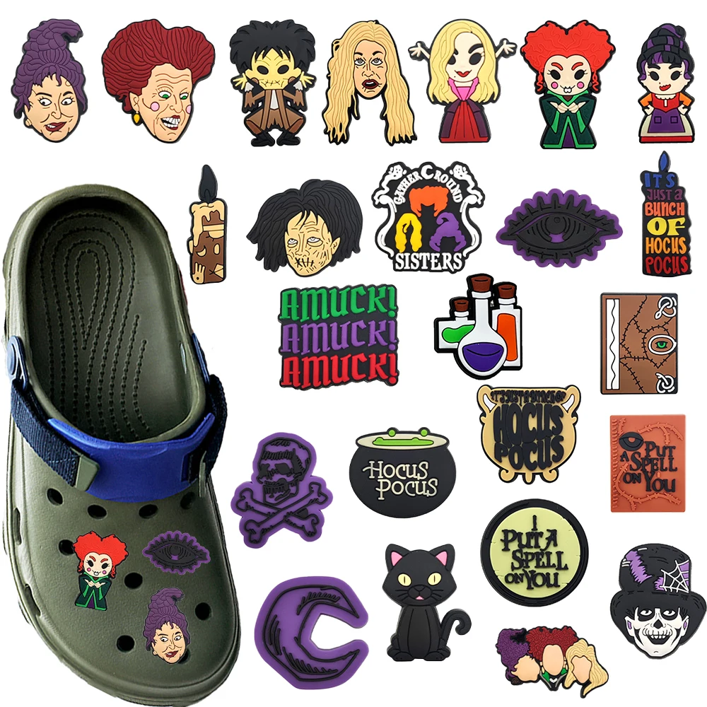 Hot Sales 24pcs Cartoon Halloween Witch Series PVC Shoe Accessories DIY Detachable Waterproof Creativity Fashion Party Gifts