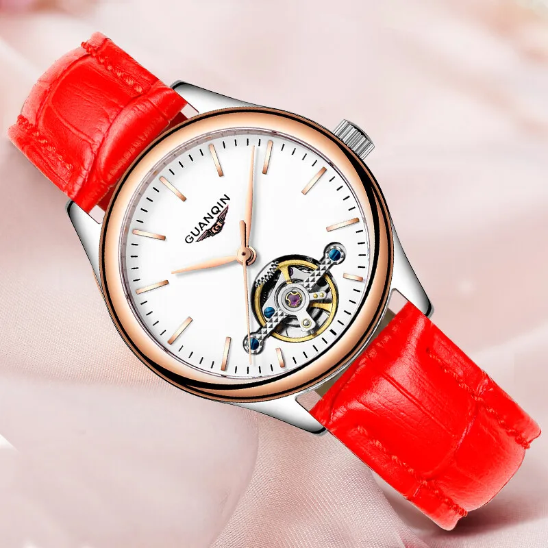 GUANQIN New Fashion Luxury Waterproof Skeleton Tourbillon Women Mechanical Wristwatch Lady Clock Automatic Watch For Women