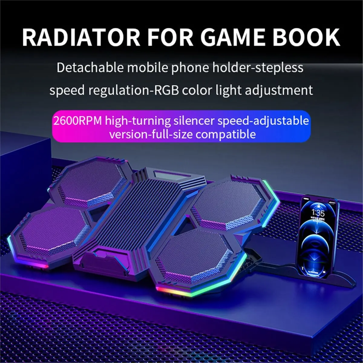 Новая игровая RGB-подставка для ноутбука 2026 года с 6 вентиляторами, охлаждающая подставка-держатель для ноутбуков 12-17 дюймов
