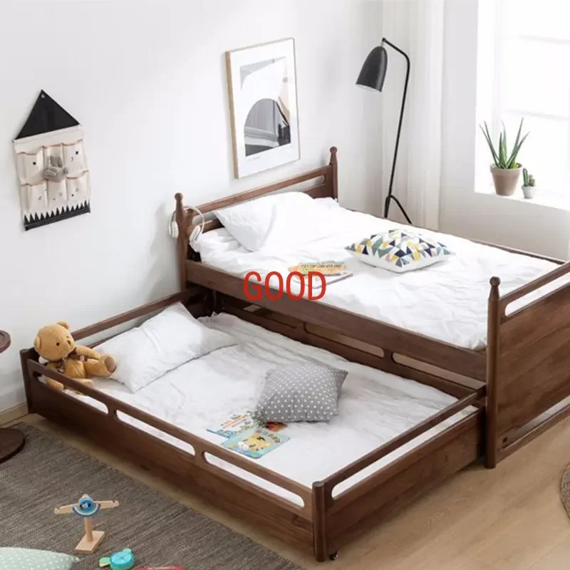 Cama de Madera Sólida de Nogal Negro Norteamericano, Estilo Retro Simple, Cama Moderna de Madera de Cerezo Estilo Nórdico Japonés para Recámara Principal