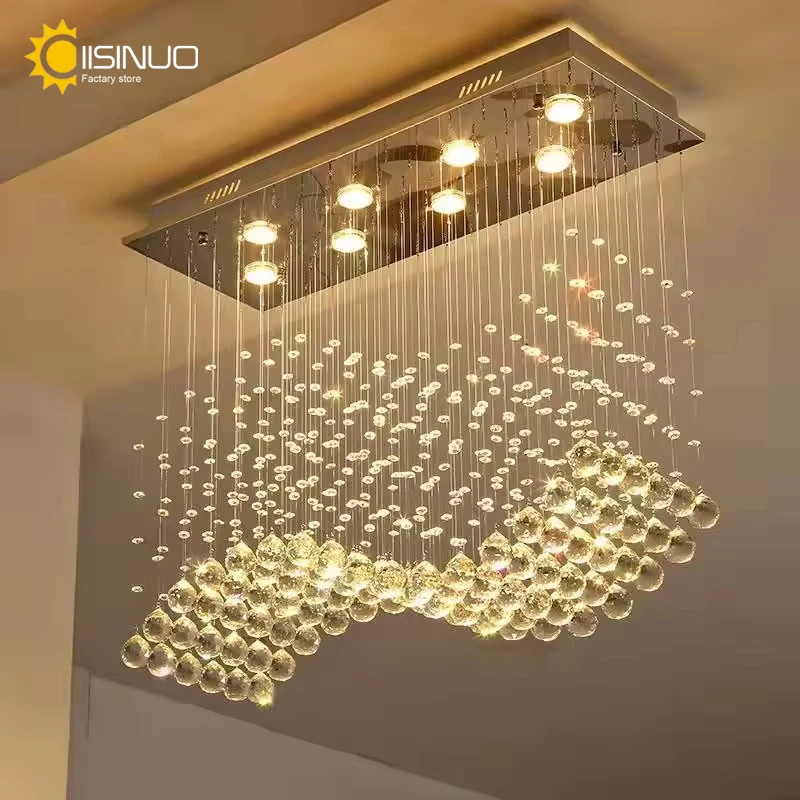 Postmodern Light Luxury Restaurant Dining Room Crystal Chandelier Bead Curtain Partition Rectangular Shop High-end Pendant Light