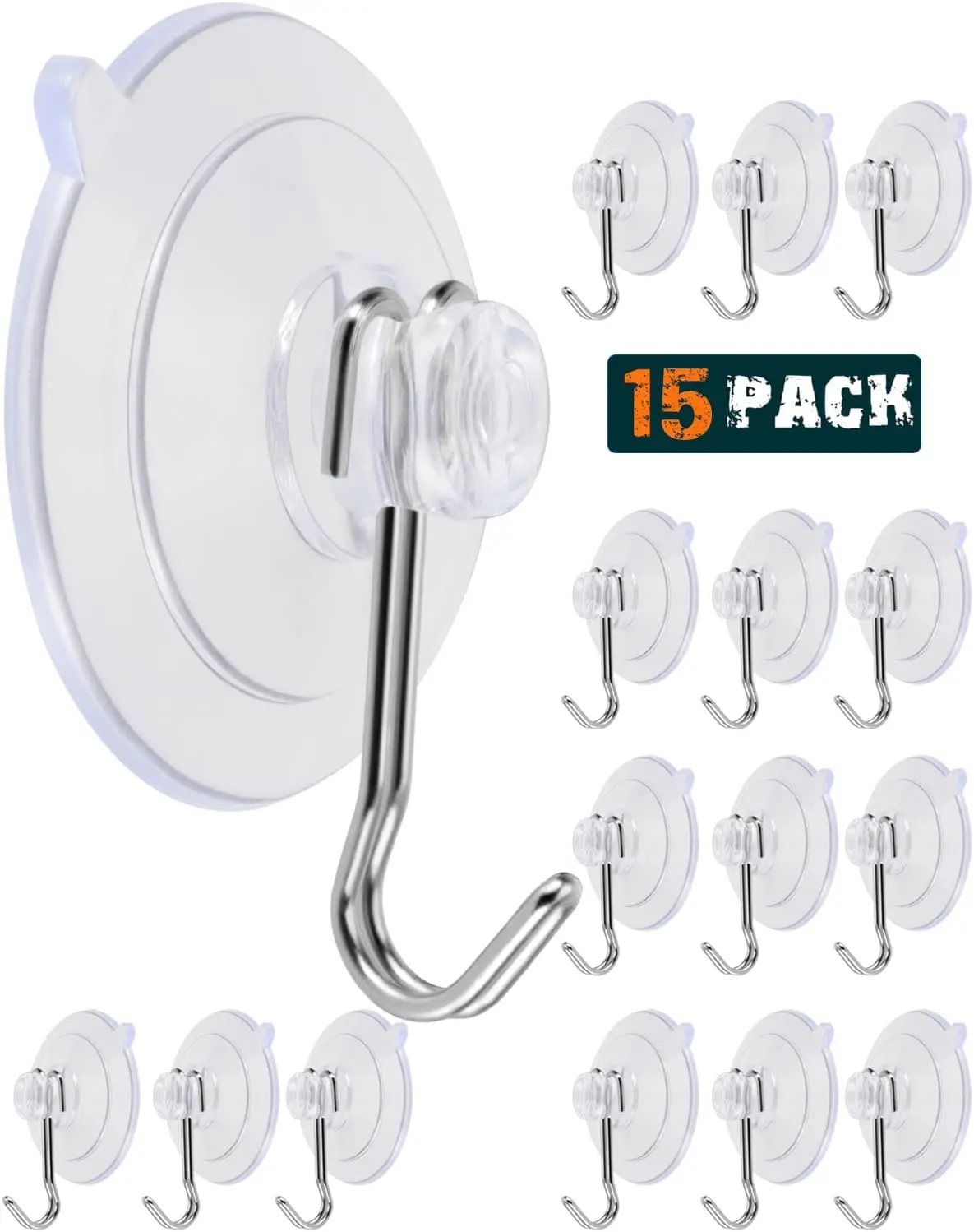 

Transparent PVC Suction Cup Hooks for Glass Windows, Mirrors, Doors, Tiles, 15 Pack - Removable & Reusable