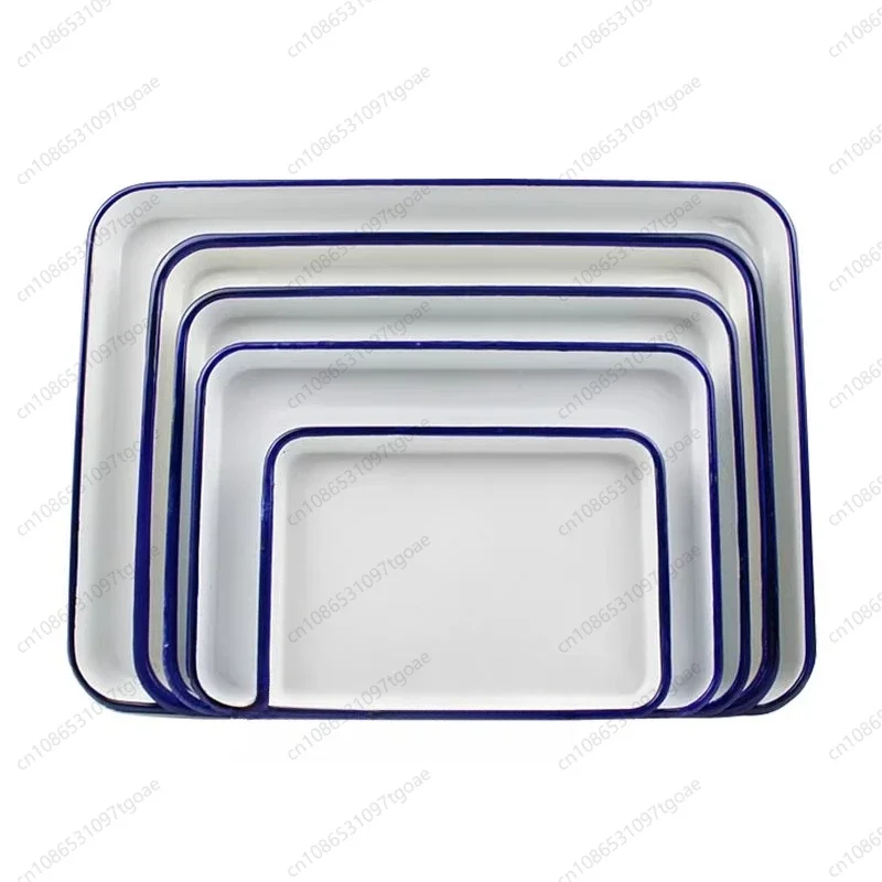 YY White Thickened Enamel Tray Rectangle, Basin Tea TraSquare Tray Multi-purpose Tray