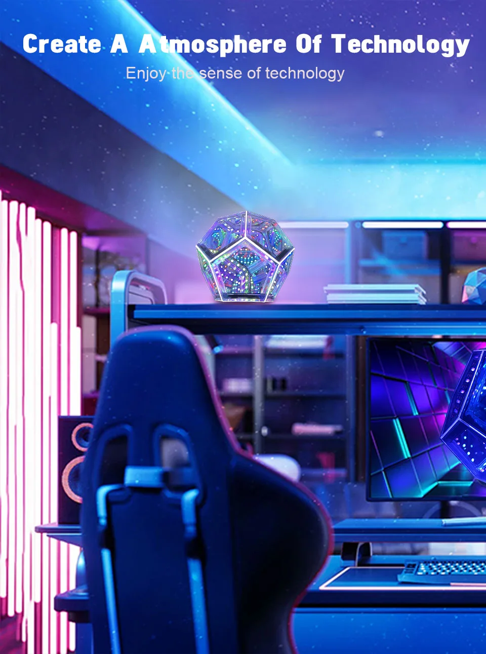 D2 Dodecahedron Dreamy Geometric LED Night Space Light Atmosphere Night Creative Color Home Room Decorative Light Gift Infinity