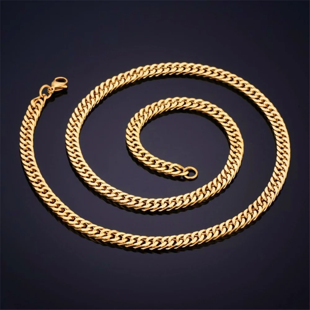 6.5mm Silver Tone/Black Gold Plated Chains for Men Boys, Mens Necklace Chains Stainless Steel Thick Cuban Link Chain Necklace