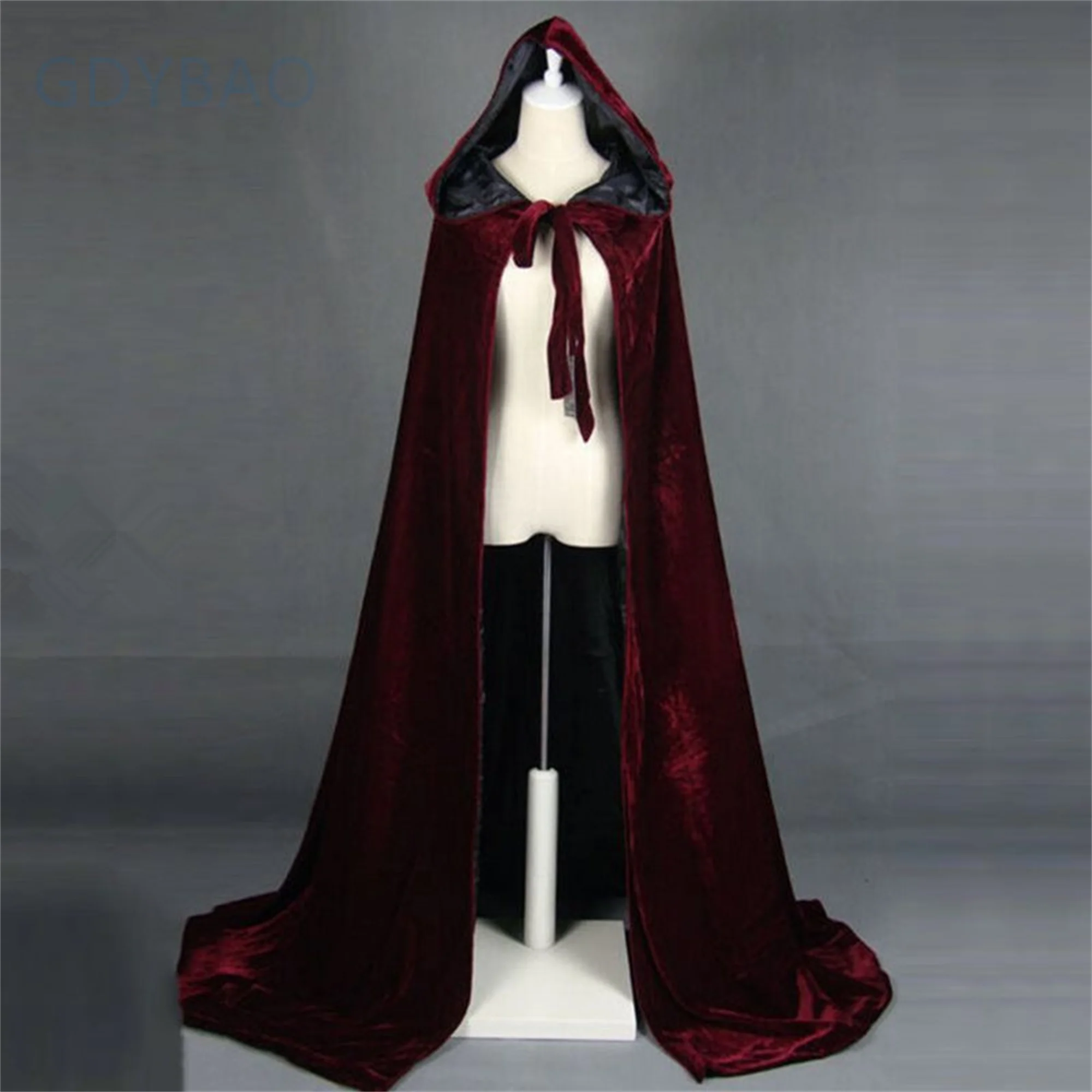 

In Stock Cape Hooded Adult Halloween Velvet Cloak Medieval Costume Witch Wicca Vampire Halloween Dress Coats