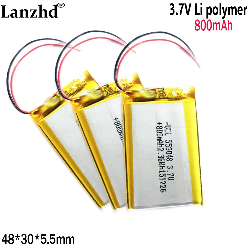 Baterai Lithium Polimer 3.7V 800Mah untuk Pelatih Anjing Mainan Listrik Lampu Meja Kecil Baterai Rumah Pintar 553048 48*30*5.5Mm