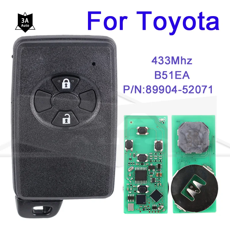 Car Smart Remote Key Fob for Toyota Corolla Auris Rav4 Yaris 2006+ Num:89904-52071 P1 4D 433Mhz B51EA ﻿Control Car Key 2 Buttons