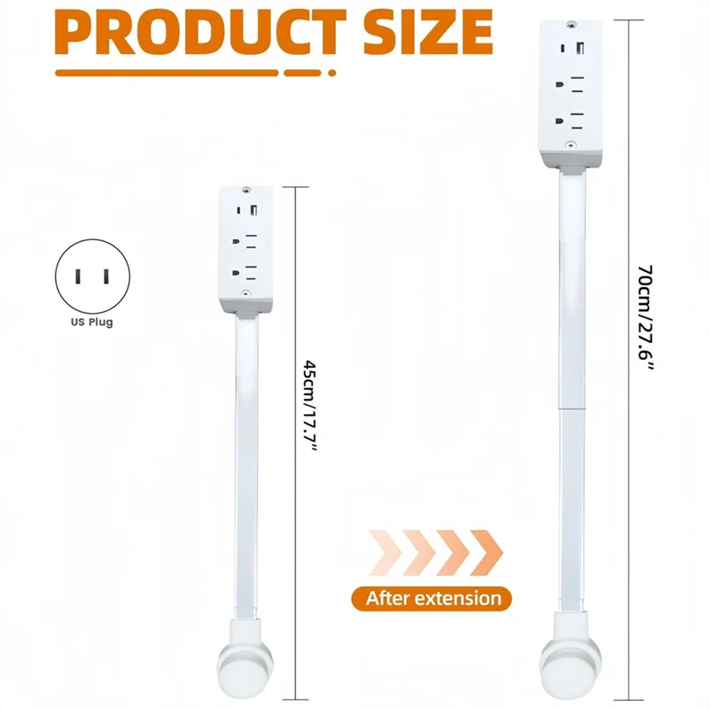 MOPHE-US Plug для дома, офиса, 180° °   Вращающийся удлинитель электрической розетки, выдвижная длина (22–27 дюймов), с USB-C и USB-A