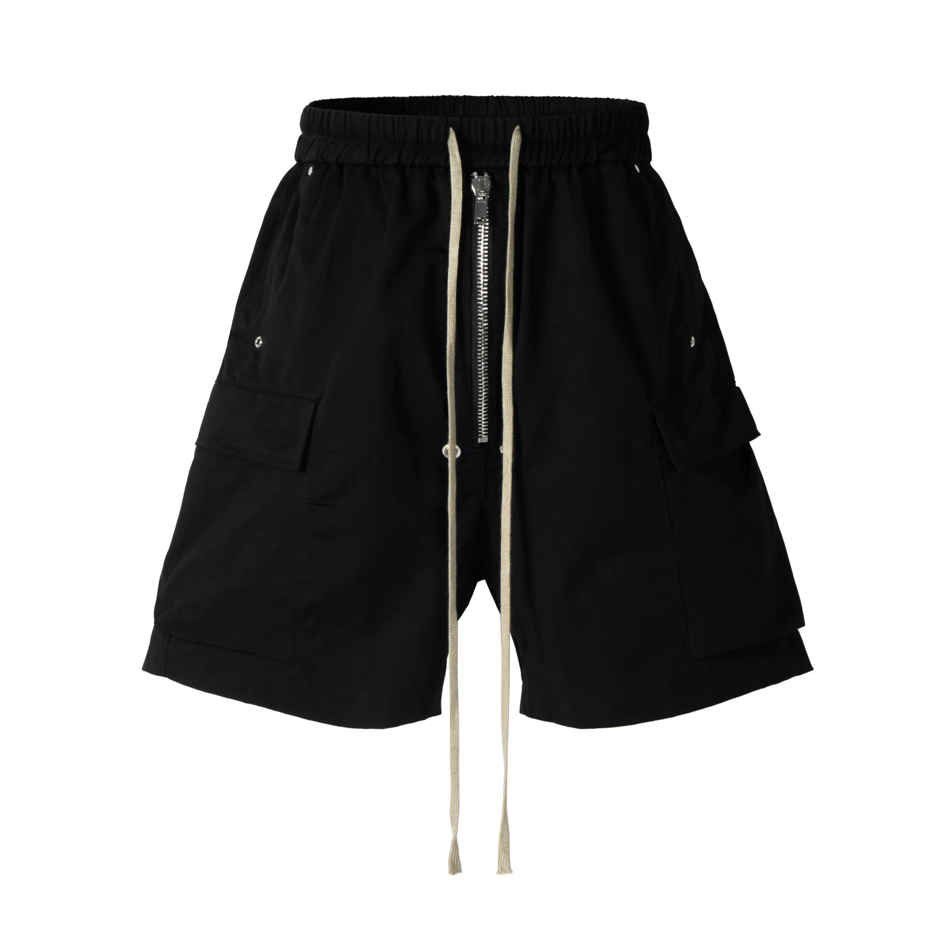 

2026 American Summer Men's Gothic Black Hip-Hop Drawstring Multi-Pocket Cargo Shorts Niche Loose Straight Casual Shorts
