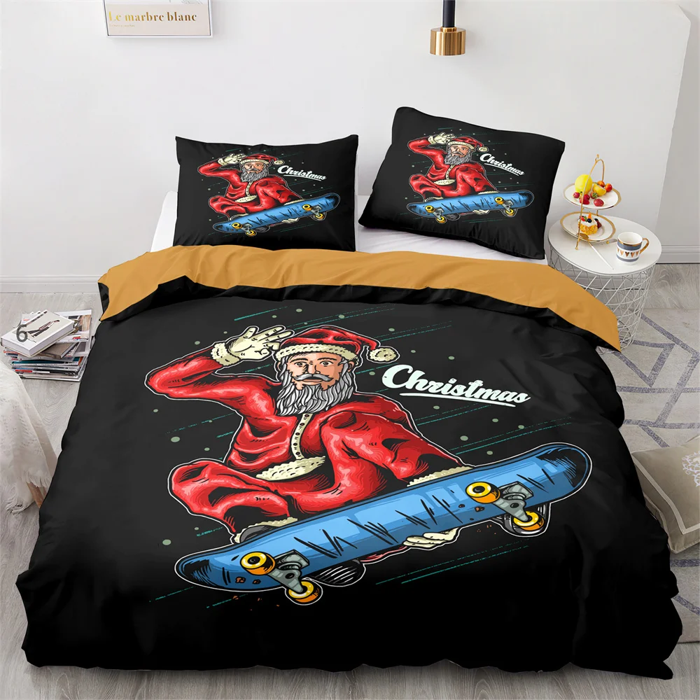 Skateboard Bedding Set Full Size 3D Santa Claus Polyester Duvet Cover Skateboard Comforter Cover Hip Hop Style King Twin Size