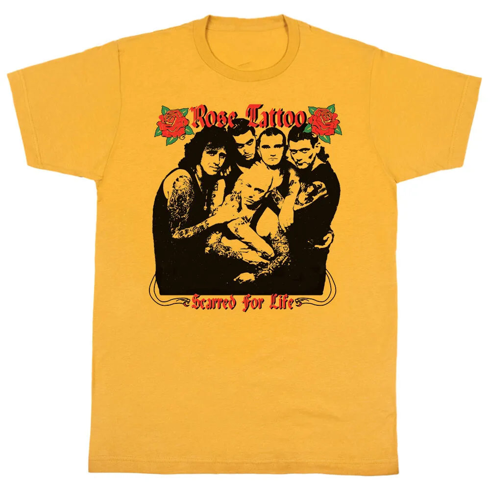 Vtg Rose Tattoo Scarred for Life T Shirt For Men All Size Yellow Cotton KN020