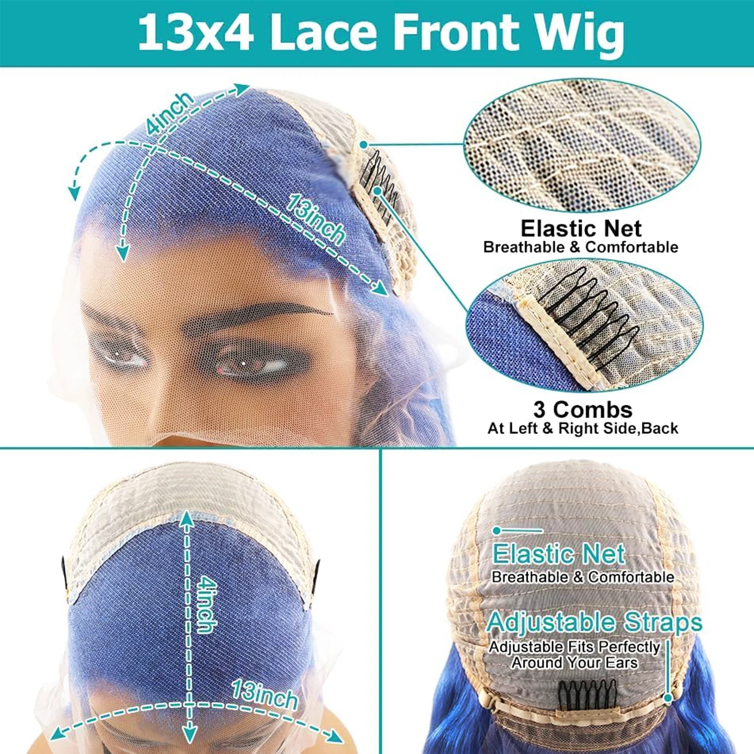 شعر مستعار أزرق مستقيم 13X4 الدانتيل شعر مستعار أمامي شعر برازيلي ملون خصلات الشعر المستعار الإنسان للنساء الأزرق الدانتيل الباروكات الأمامية خط الشعر الطبيعي