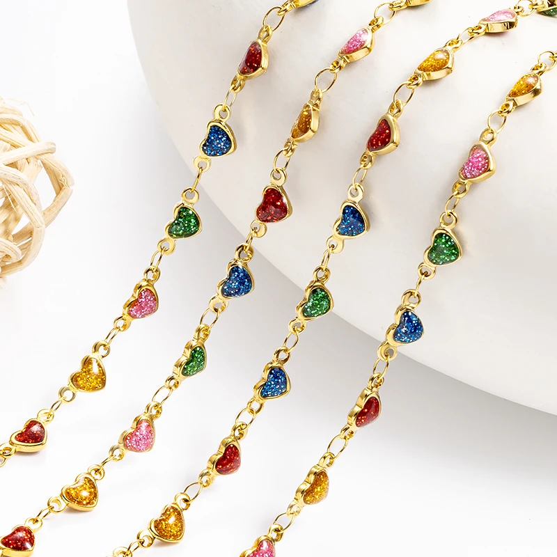 

1 Meter Stainless Steel Beads Heart Enamel Chains For DIY Jewelry Earrings Making Necklaces Supplies Bracelets Accessories