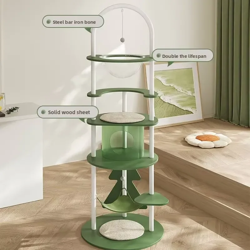 Modern Solid Wood Cat Furniture 4-Tier Cat Climbing Tower Eco-Friendly Durable Scratching Toy for Cats